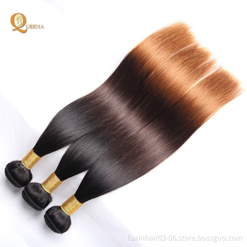 100% Cuticle Aligned Virgin Hair 1B/4/30 Remy Virgin Brazilian Human Hair Ombre Hair Weft 3 Bundles with Ear to Ear Lace Frontal